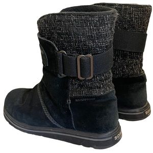 Sorel Black Rylee Suede Winter Waterproof Snow Tweed Boots/Booties. Size 10 EUC